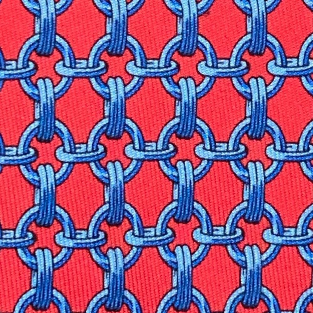 100% REAL HERMES TIE - CHERRY RED w BLUE CLASSIC CHAIN D'ANCRE ROUND LINKS XL